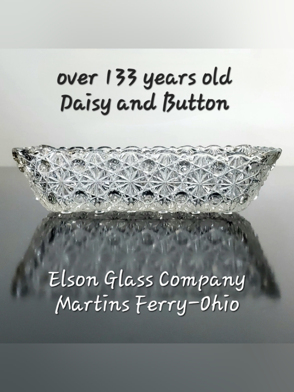 1884 Elson Glass Co. 133yrs Old Daisy And Button 7"x4" Clear Glass Dish EAPG